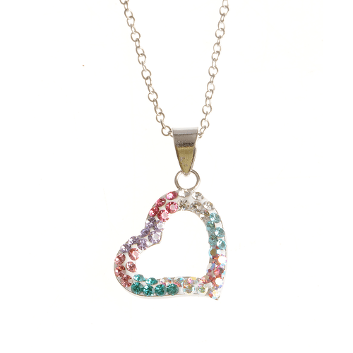 Colier argint, inima multicolora