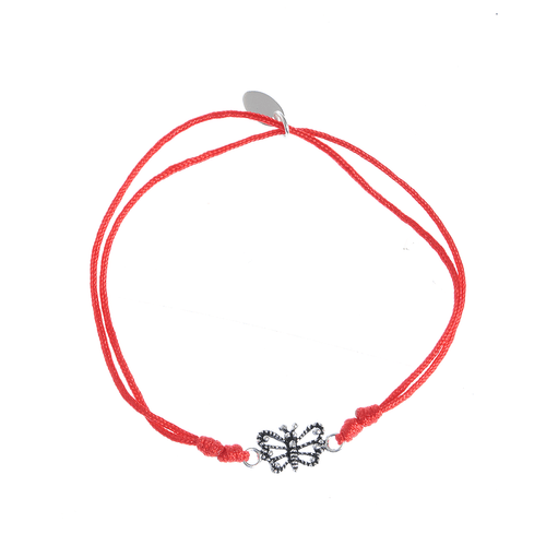 Bratara rosie, fluture argint - bratara rosie martisor, fluture argint