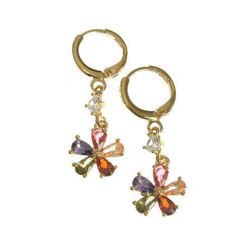 Cercei placati cu aur, floare multicolora