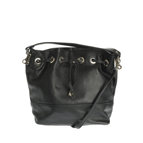 Geanta neagra tip bucket, piele naturala