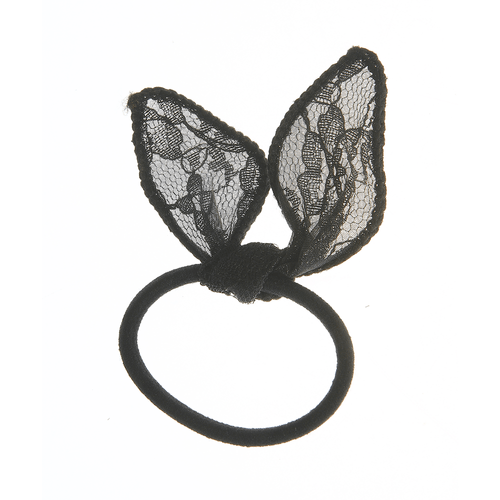 Elastic negru de par, cu dantela