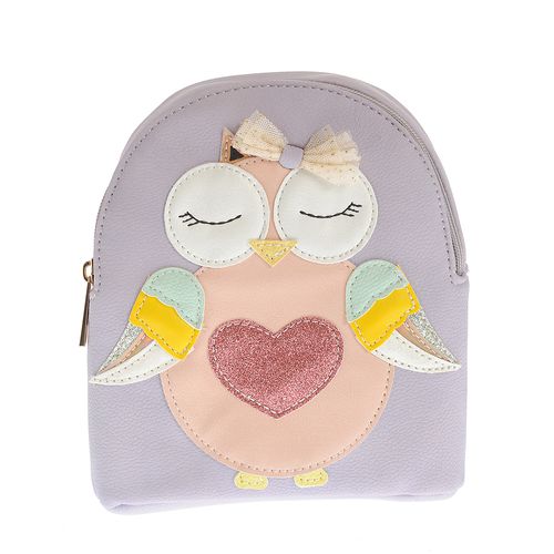 Rucsac lila, decor bufnita
