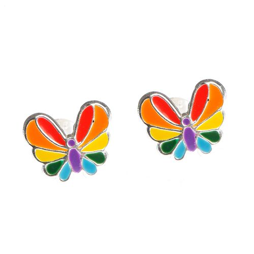 Cercei argint, fluturasi multicolori