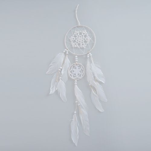 Dreamcatcher alb, cu pene si margele