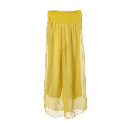 Pantaloni largi, matase galbena l