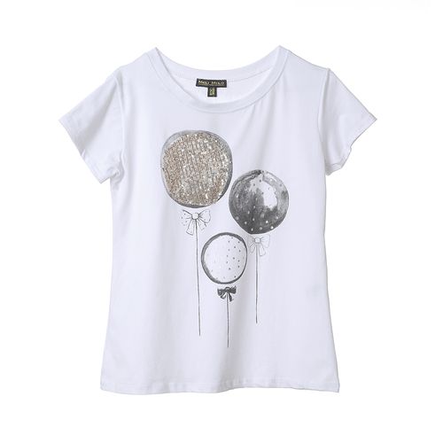 Tricou alb, cu baloane si paiete