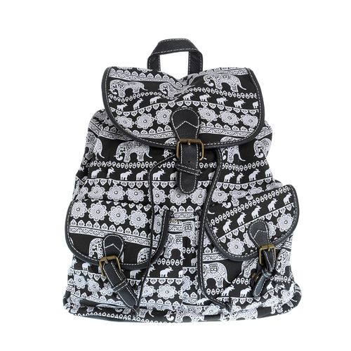 Rucsac negru, model cu elefanti