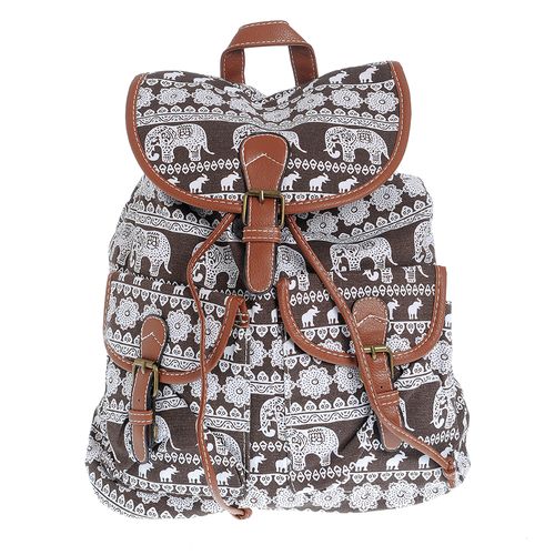 Rucsac negru, print elefanti