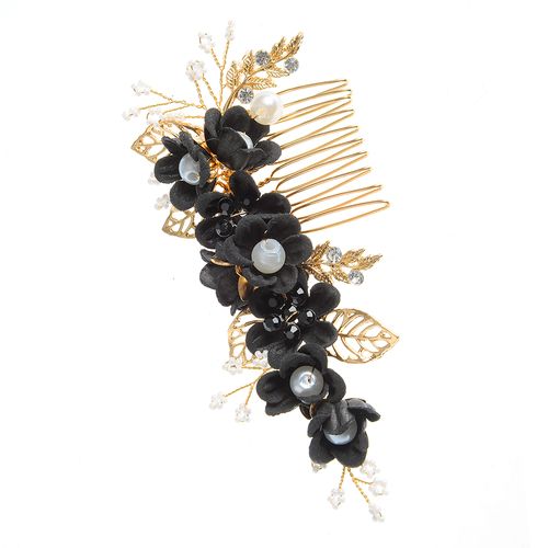 Pieptan elegant, decor negru floral