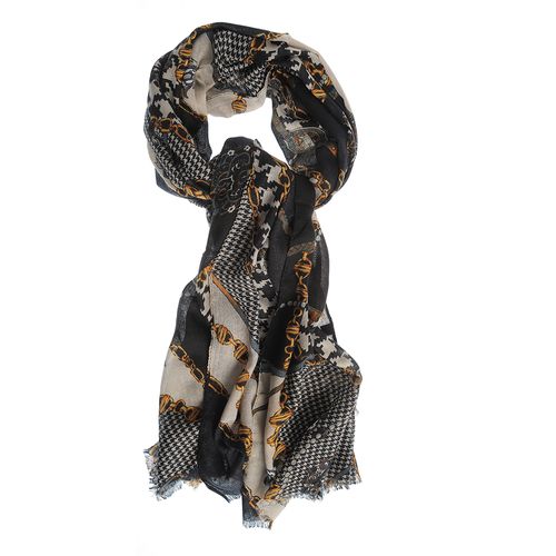Esarfa neagra, print picior de cocos