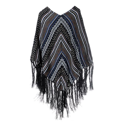 Poncho in dungi cu franjuri lungi