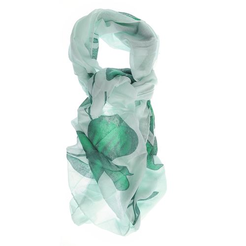 Esarfa aqua, decor vegetal verde