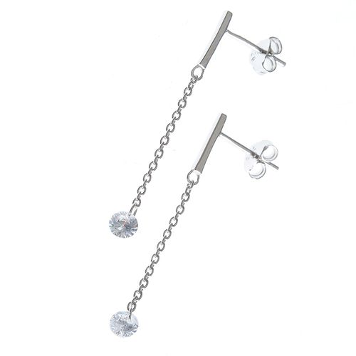 Cercei argint cu lantisor si cristal zirconic