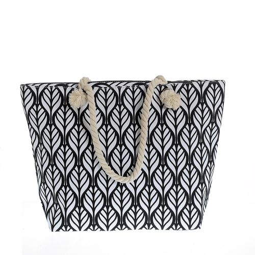 Geanta plaja, print negru
