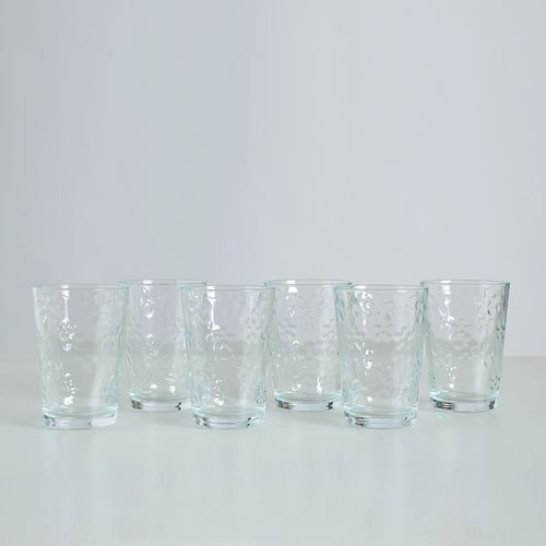 Set 6 pahare transparente, cu flori