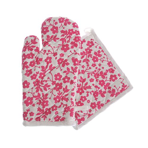 Set cu flori roz, pentru bucatarie
