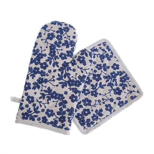 Set cu flori bleumarin, pentru bucatarie