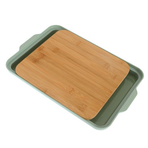 Set tocator bambus cu tava - set tocator bambus, tava vernil