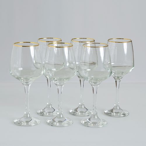 Set 6 pahare vin cu margine aurie