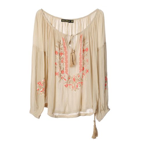 Camasa bej tip ie, cu broderie -