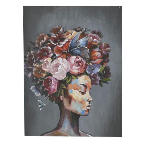 Tablou canvas doamna cu flori 90 x 4 x 120cm