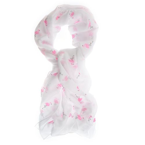 Esarfa alba cu flamingo
