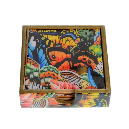 Meli Melo Suport pahare din lemn design fluturi 11.5 x 11.5 x 3.5cm