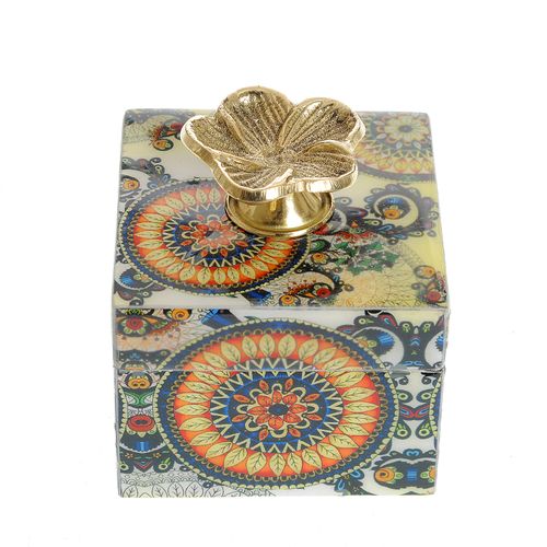 Cutie de bijuterii din lemn model mandala 6.5 x 6.5 x 9cm