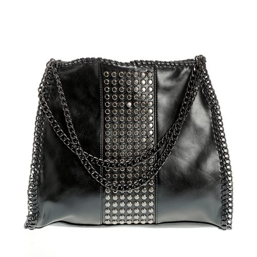 Geanta neagra cu tinte si manere metalice