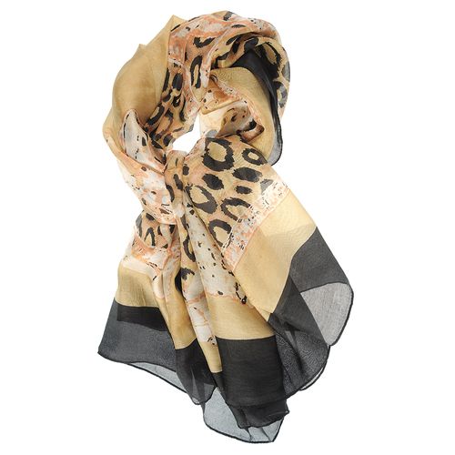 Esarfa multicolora din matase cu bordura neagra