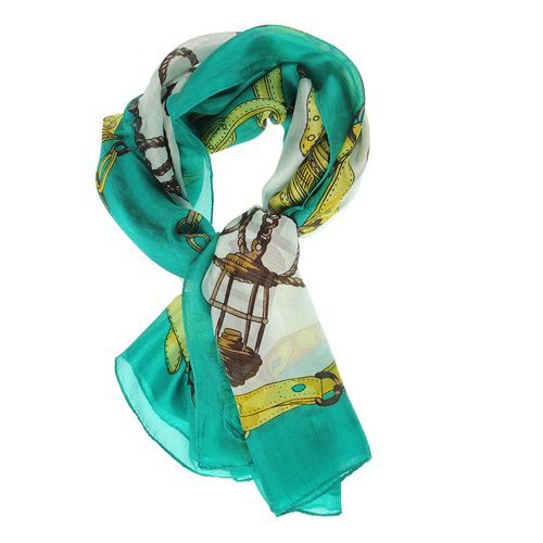 Esarfa verde din matase cu imprimeu abstract