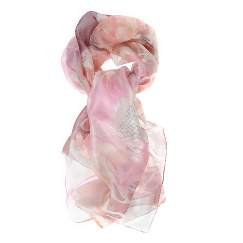 Esarfa roz din matase cu imprimeu floral