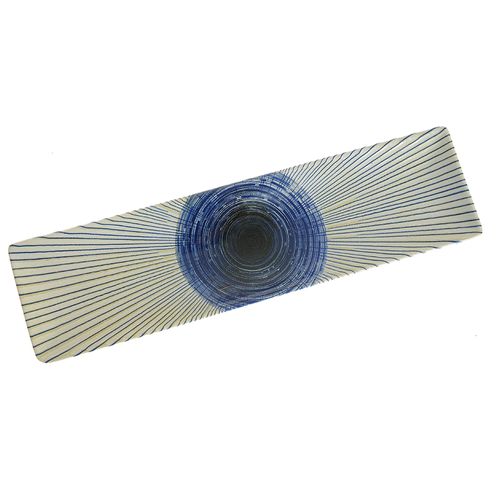 Farfurie dreptunghiulara din ceramica cu dungi albastre 30x8cm