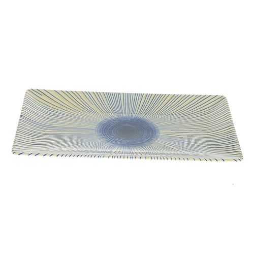Farfurie dreptunghiulara cu dungi albastre 25 x 15cm