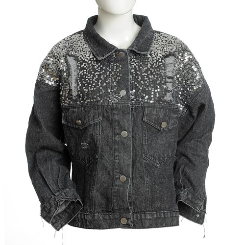 Geaca gri din denim cu paiete