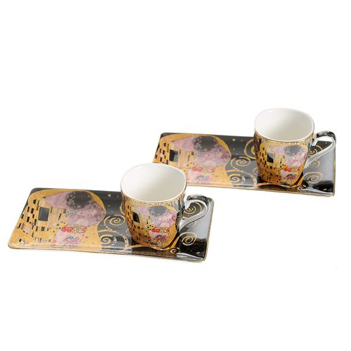 Set gustav klimt din ceramica cu 2 cesti si 2 farfurii