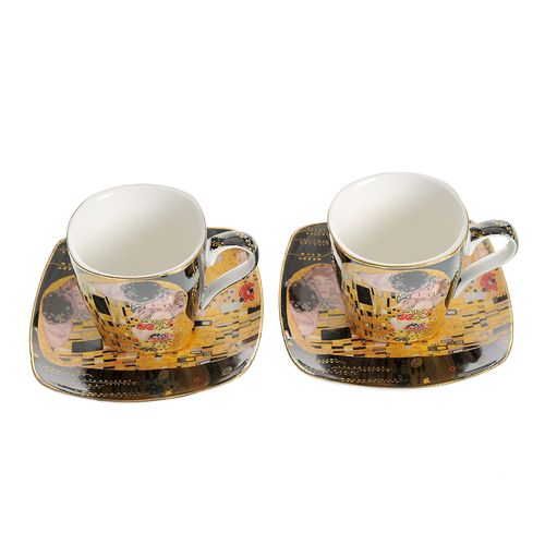 Set gustav klimt din ceramica cu 2 cesti si 2 farfurii patrate