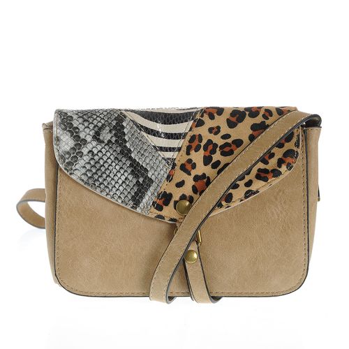 Geanta bej din material sintetic cu model animal print
