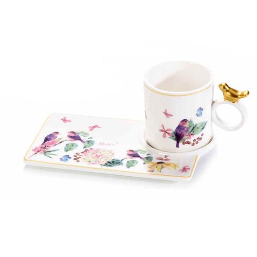 Set cana cu farfurie si print floral 70ml