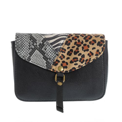 Geanta neagra din material sintetic cu model animal print