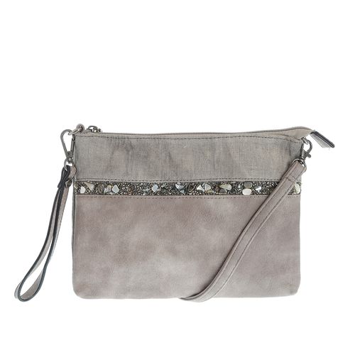 Geanta taupe cu design din pietre colorate