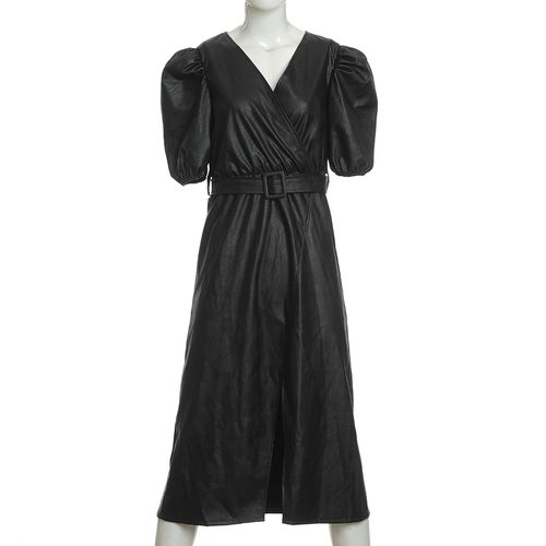 Rochie neagra din piele ecologica