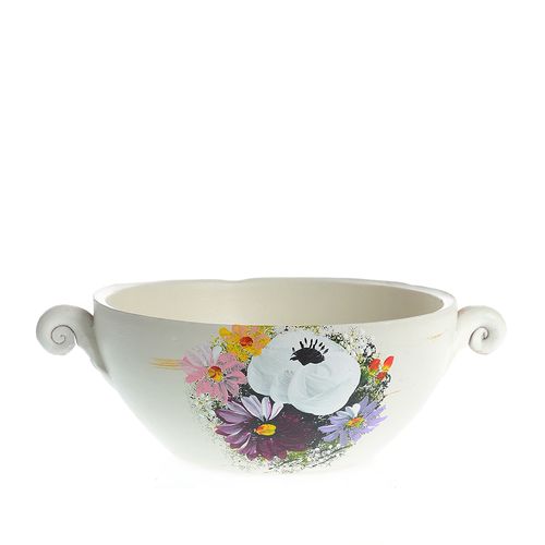 Vaza ceramica alba cu flori multicolore 8 cm