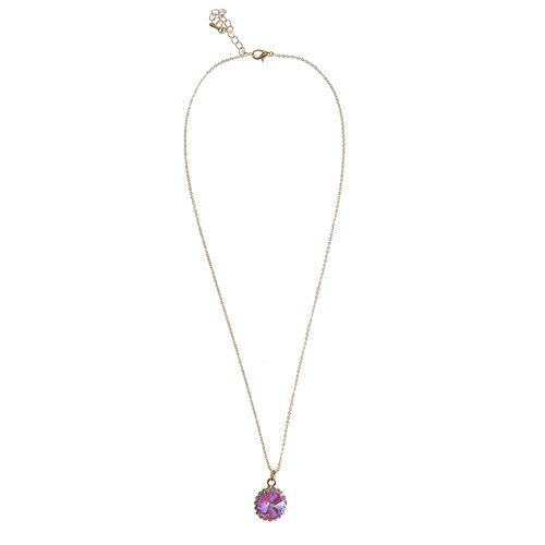Colier cu pandantiv rotund si piatra roz
