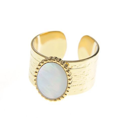 Inel lat din otel cu piatra alba