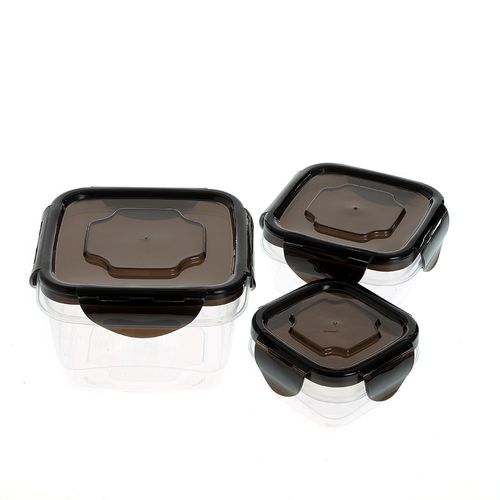 Set 3 caserole patrate cu capac negru