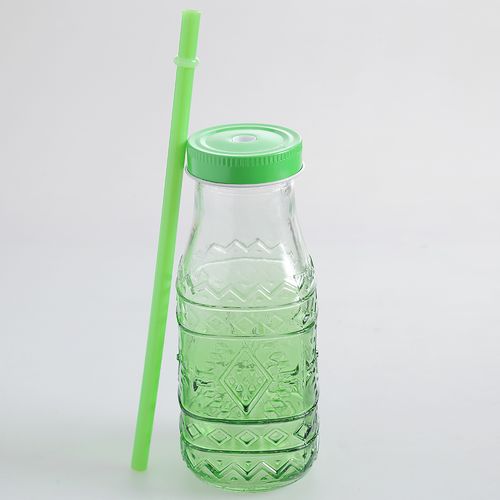 Sticla verde cu capac si pai