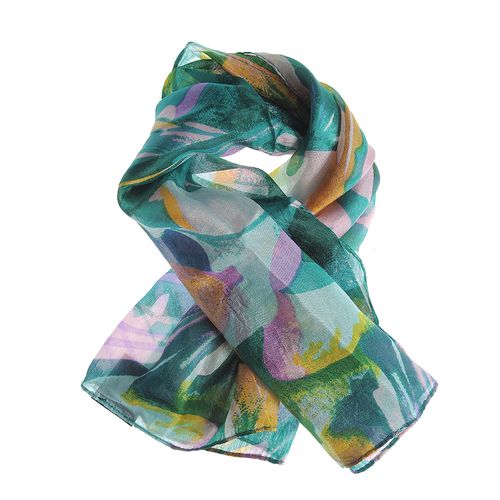 Esarfa verde din matase cu imprimeu floral