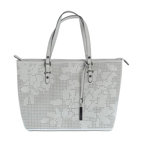 Geanta shopper gri cu design floral