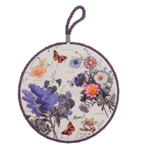 Suport ceramic pentru vase firbinti cu flori si fluturi 19cm